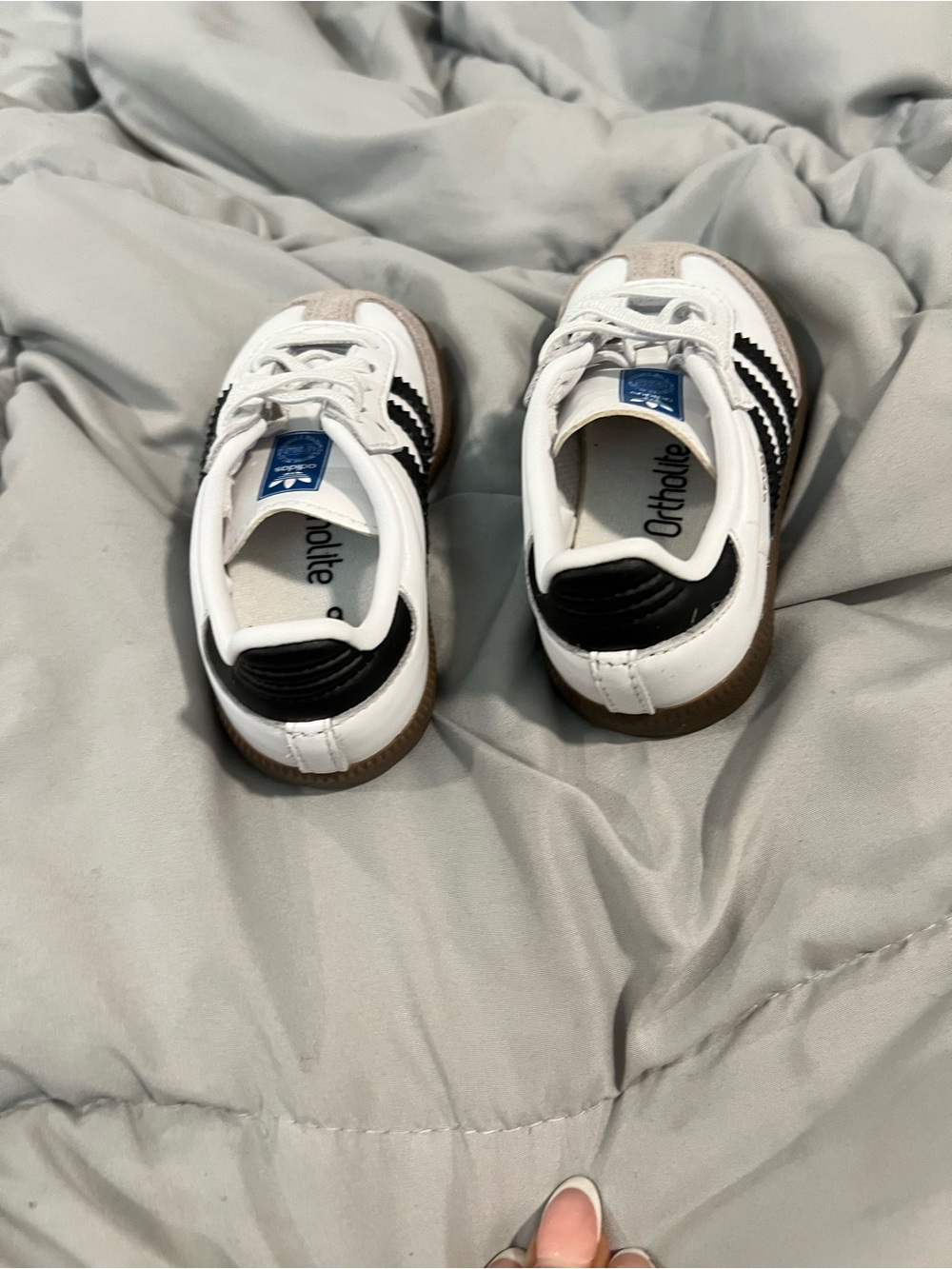adidas White Sneakers with Black Stripes and Tan Suede Accents - Picture 4 of 6